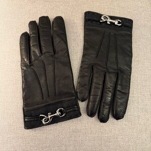 Coach Leather Gloves with Signature Cuff and Cashmere Lining - Black - Size 8